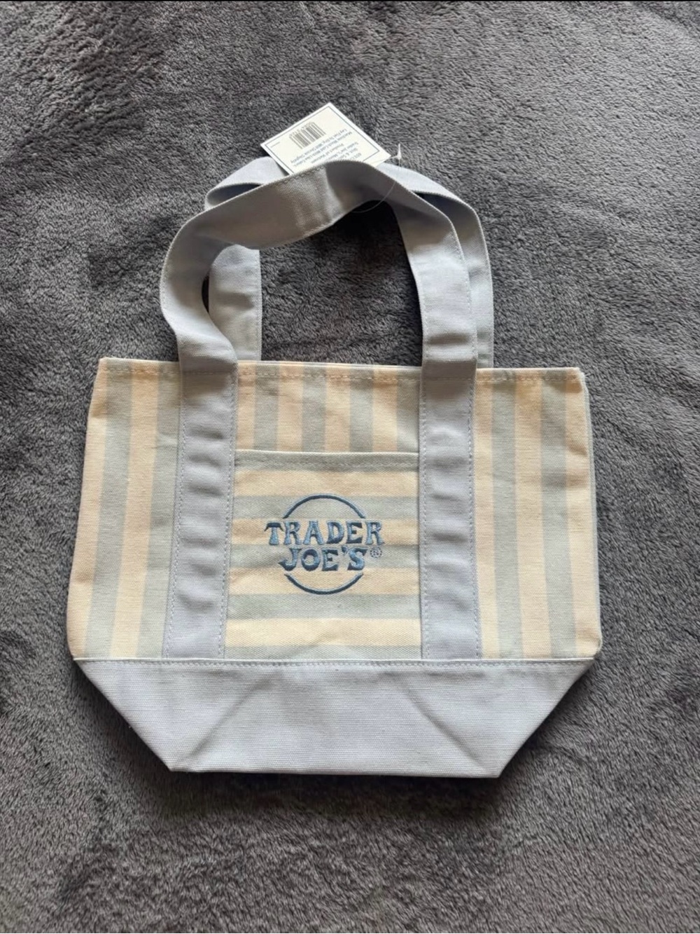 Trader Joe's Striped Canvas Tote in Blue and Cream
